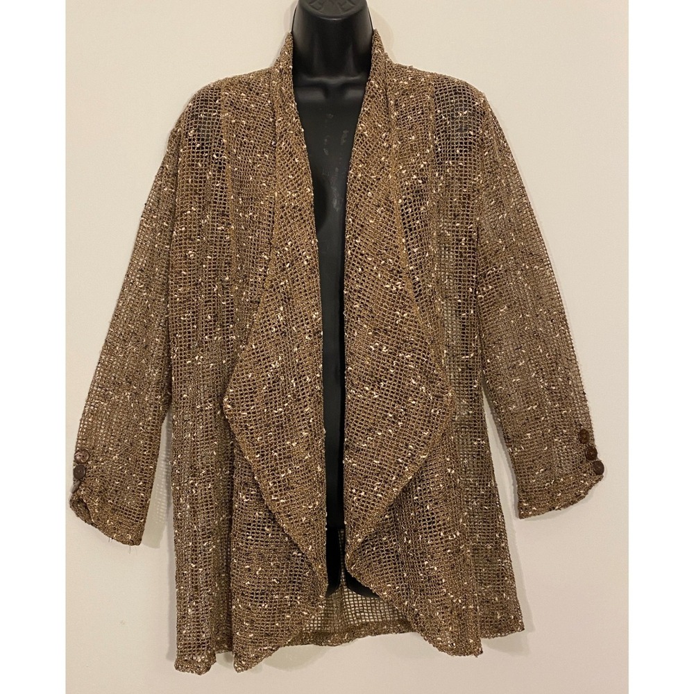 Katie Todd Womens Taupe Brown Open Knit Draped Cardigan NWT Size Large
